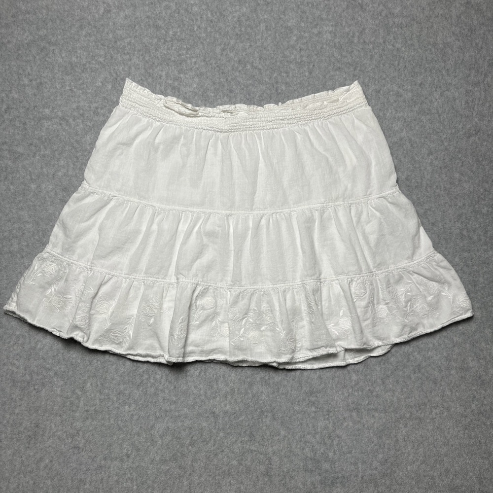 Y2K Abercrombie & Fitch White Tiered Skirt Embroidered Floral Cottage Fairy Sz M
